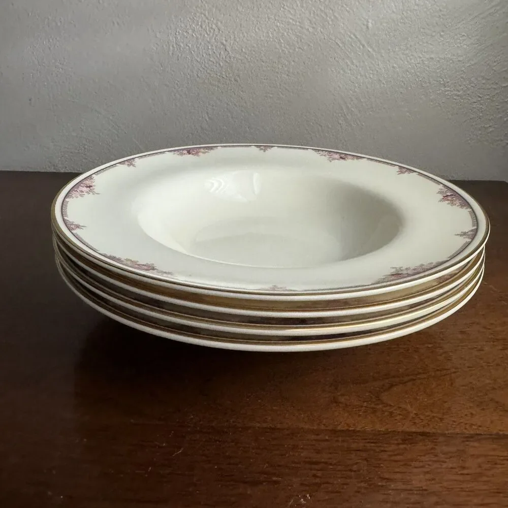 Minton Lyndhurst 4 Rimmed Soup Bowls Royal Doulton England 1986 Bone China